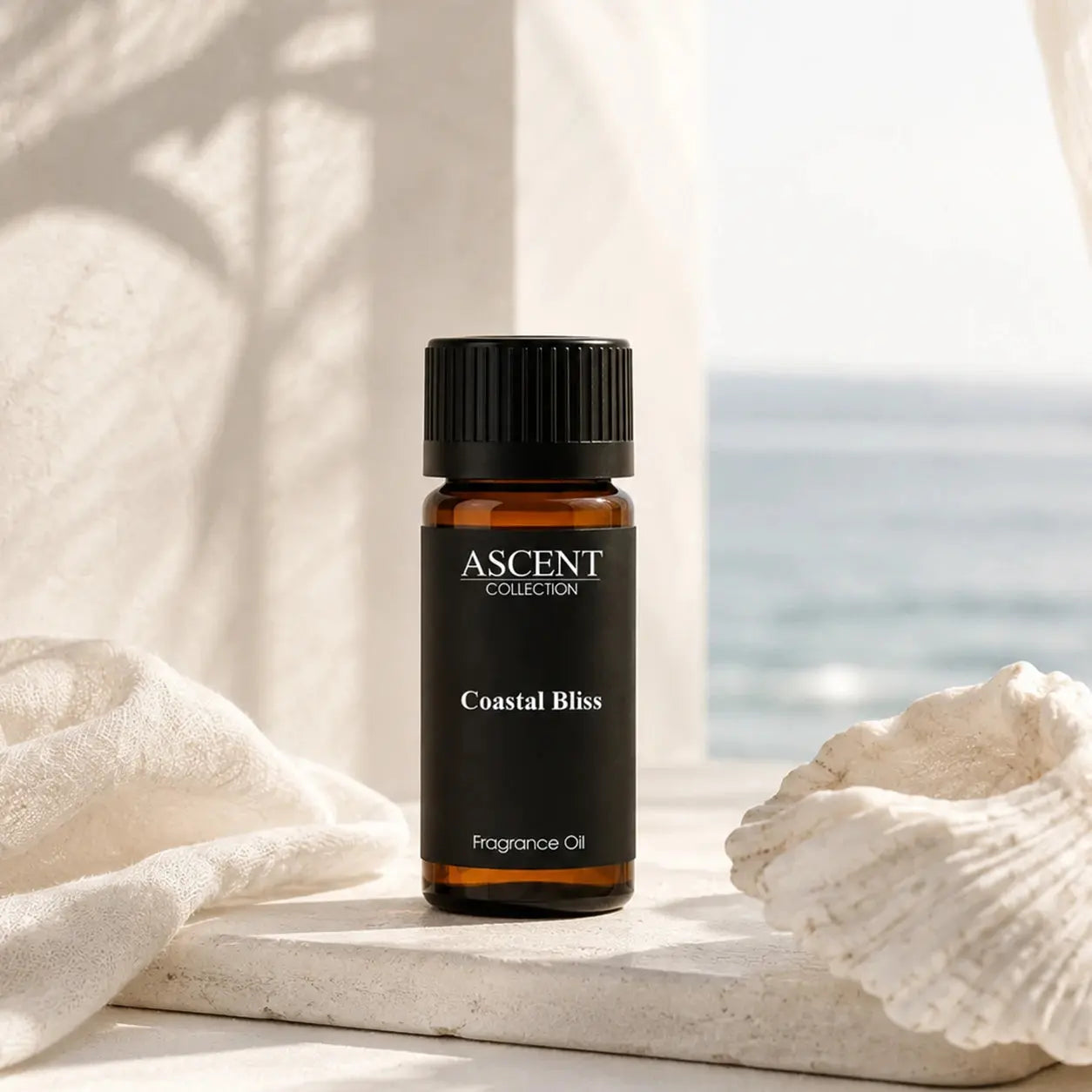 Coastal Bliss essential oil bottle with tropical coconut lime aromatherapy blend